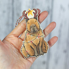 Load image into Gallery viewer, Set of 2 Christmas Capybara Wooden Decorations