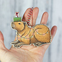 Load image into Gallery viewer, Set of 2 Christmas Capybara Wooden Decorations