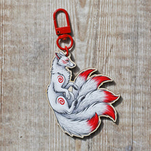 Load image into Gallery viewer, White Kitsune Wooden Keyring