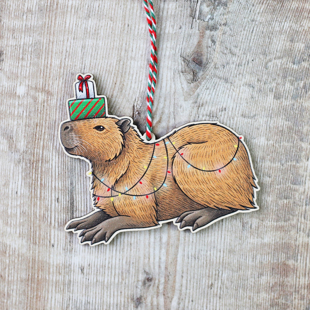 Christmas Capybara (Pressies) Wooden Christmas Decoration
