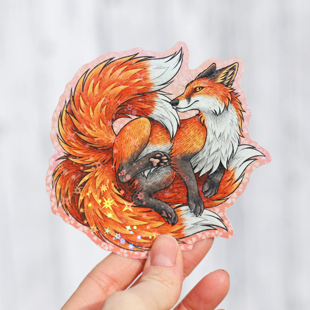 Red Kitsune Holographic Sticker