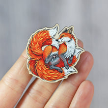 Load image into Gallery viewer, Red Kitsune Wooden Pin
