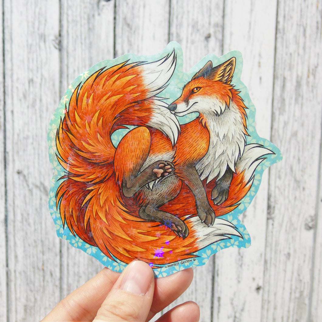 Red Kitsune Holographic Sticker