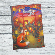 Load image into Gallery viewer, Kitsunes at the Kōyō Matsuri Illustration A3 Foil Print
