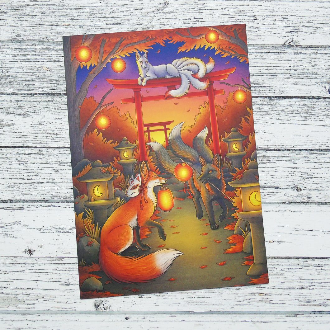 Kitsunes at the Kōyō Matsuri Illustration A3 Foil Print