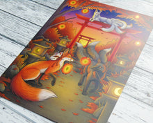 Load image into Gallery viewer, Kitsunes at the Kōyō Matsuri Illustration A3 Foil Print
