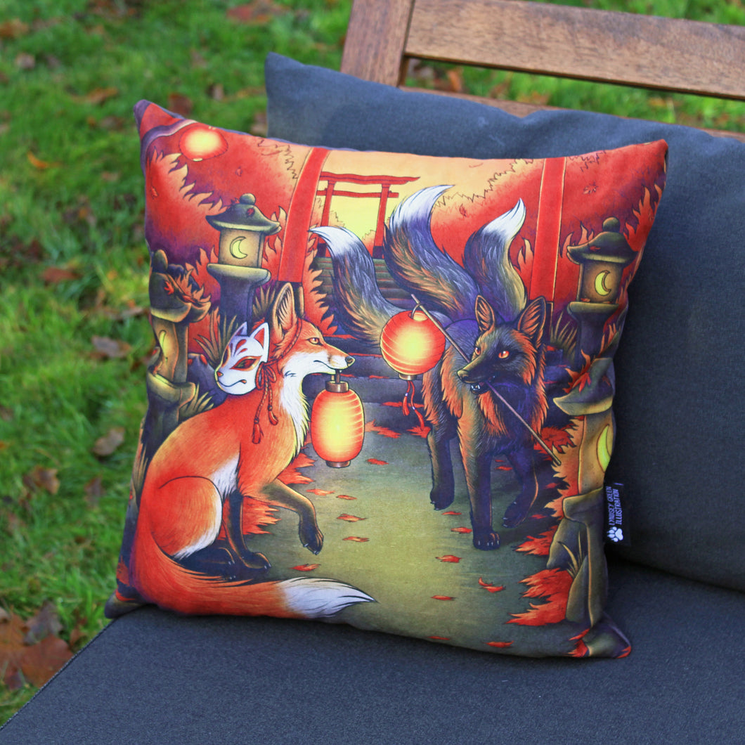 Kitsunes at the Kōyō Matsuri Throw Pillow