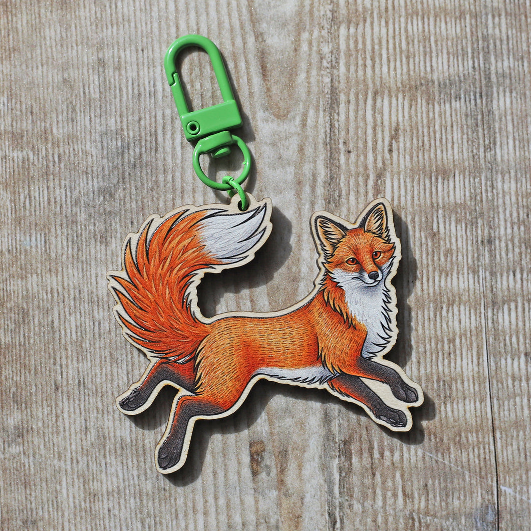 Red Fox Kitsune Wooden Keyring