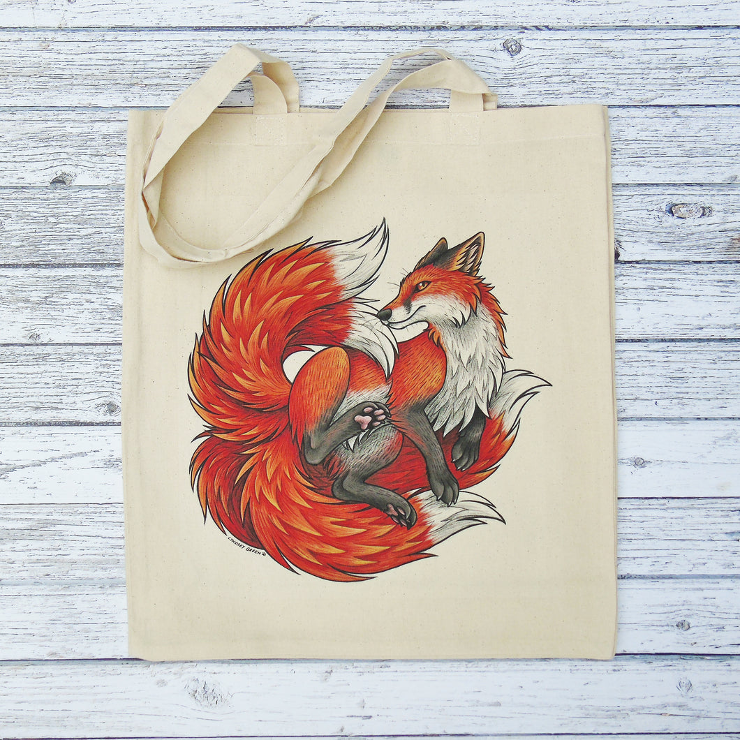 Red Kitsune Gusseted Tote Bag