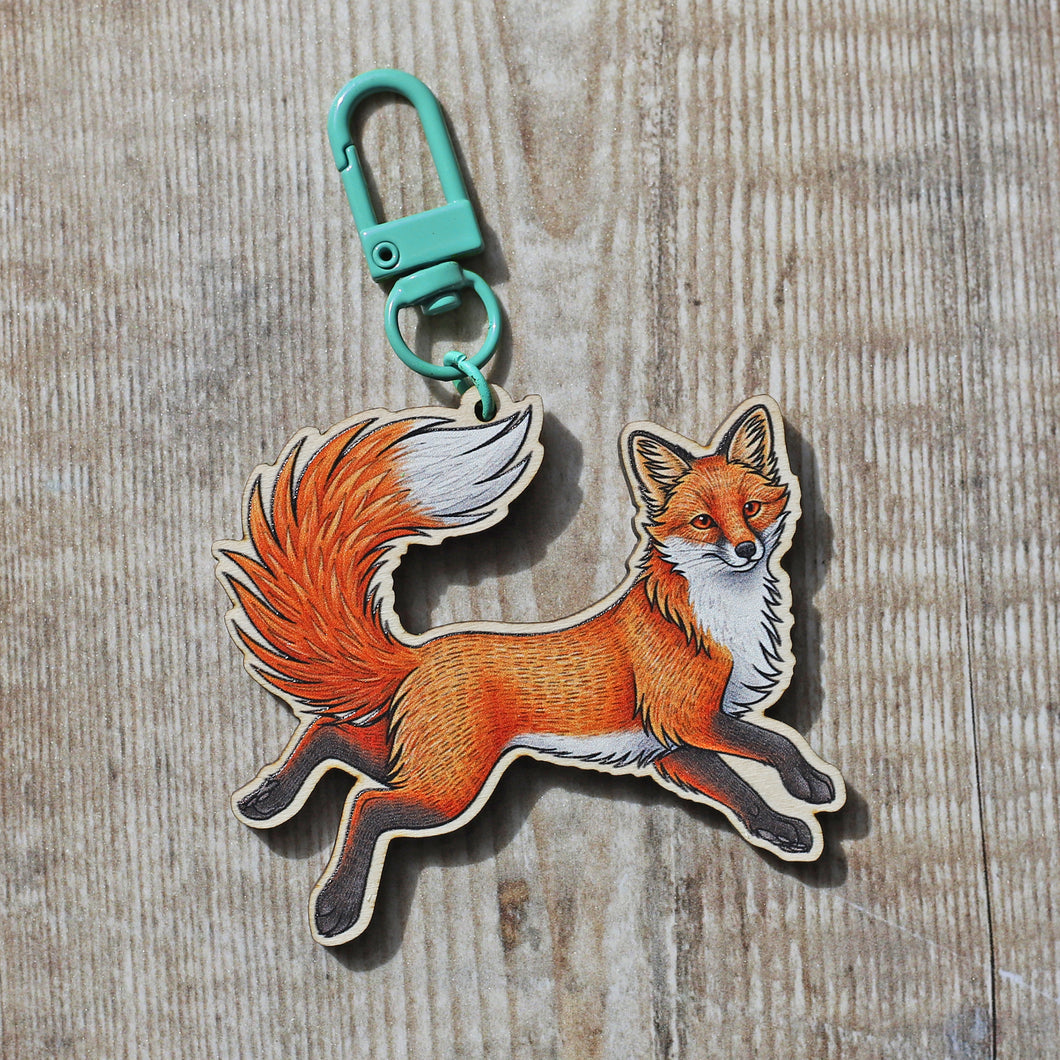 Red Fox Wooden Keyring