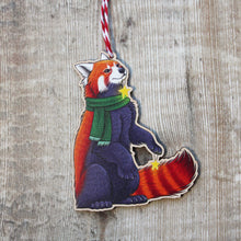 Load image into Gallery viewer, Red Panda Wooden Christmas Decoration
