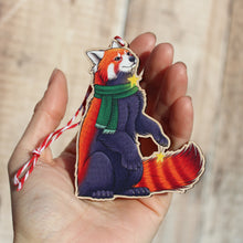 Load image into Gallery viewer, Red Panda Wooden Christmas Decoration
