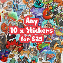 Load image into Gallery viewer, 10 x Vinyl Stickers ~ Choose any Glossy, Holographic, Gold Foil
