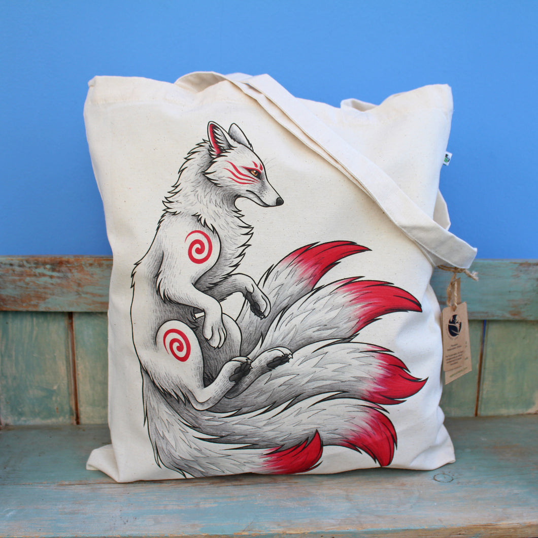 White Kitsune Tote Bag ~ Organic & Fairtrade Cotton