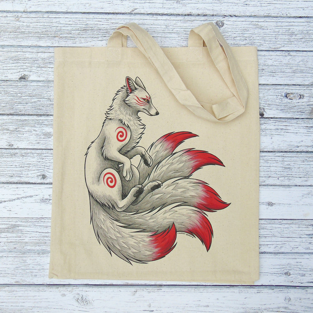 White Kitsune Gusseted Tote Bag