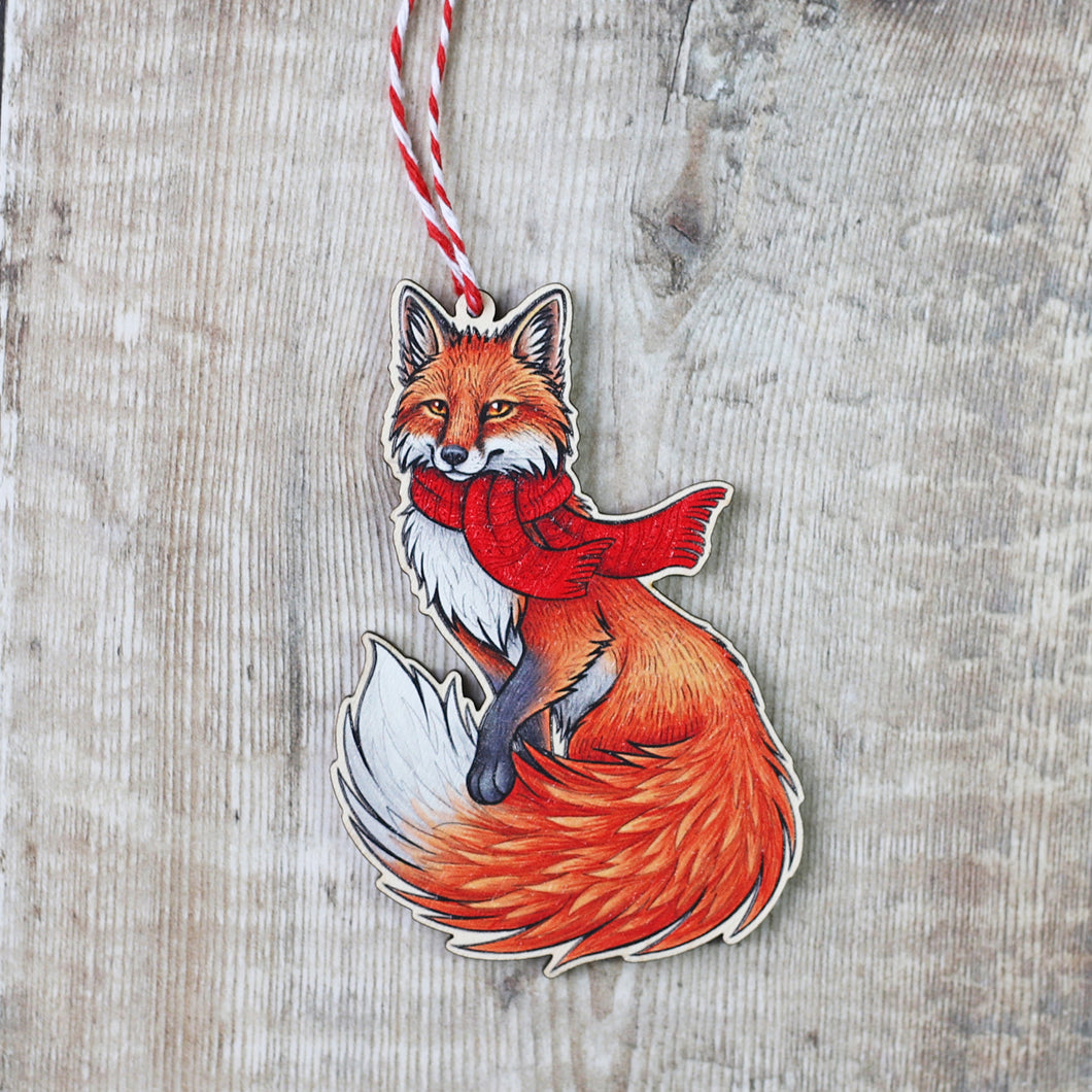 Winter Fox Wooden Christmas Decoration