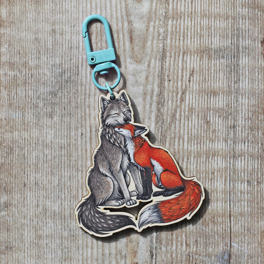 Wolf & Fox Wooden Keyring