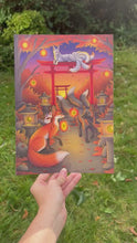 Load and play video in Gallery viewer, Kitsunes at the Kōyō Matsuri Illustration A4 Foil Print
