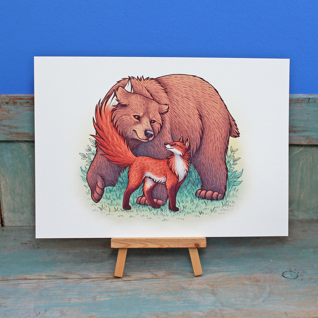 Bear & Fox Couple Illustration A4 Print