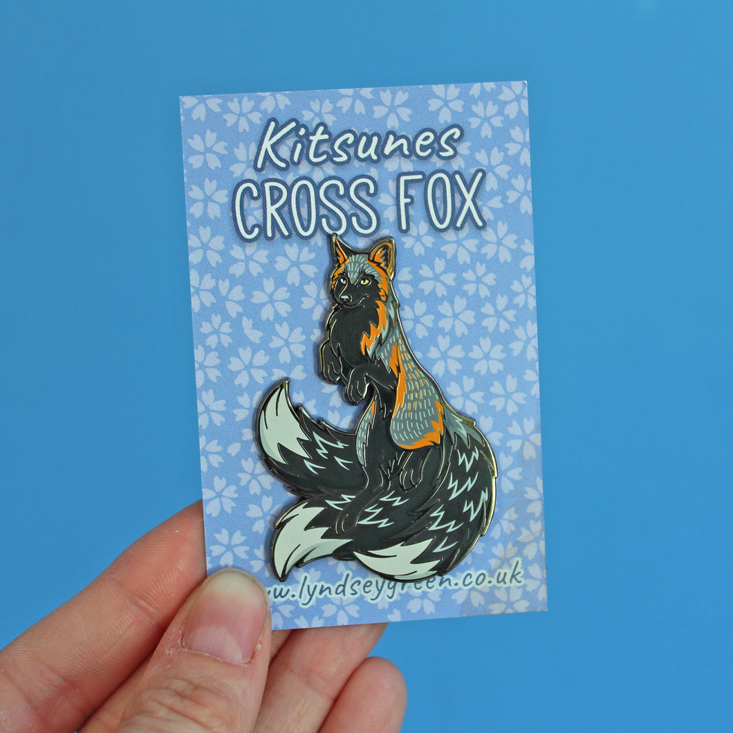 Cross Fox Kitsune Hard Enamel Pin