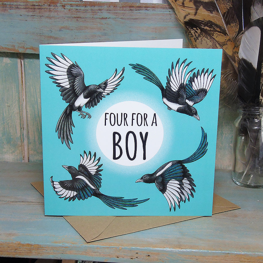 Magpies Four For A Boy Card
