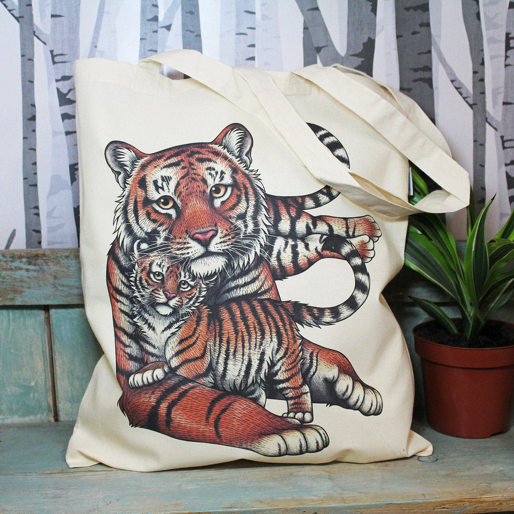 Sumatran Tiger & Cub Tote Bag ~ Organic & Fairtrade Cotton