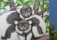 Load image into Gallery viewer, Black &amp; White Ruffed Lemurs A3 Giclée Print
