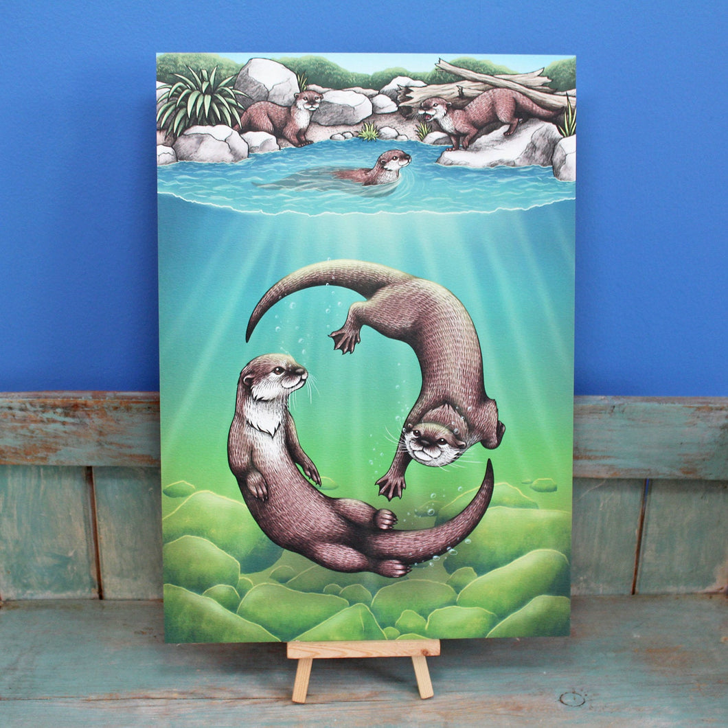 Asian Small-Clawed Otters Illustration A3 Print