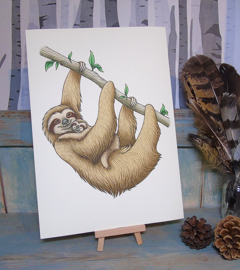 Sloths Illustration A3 Print