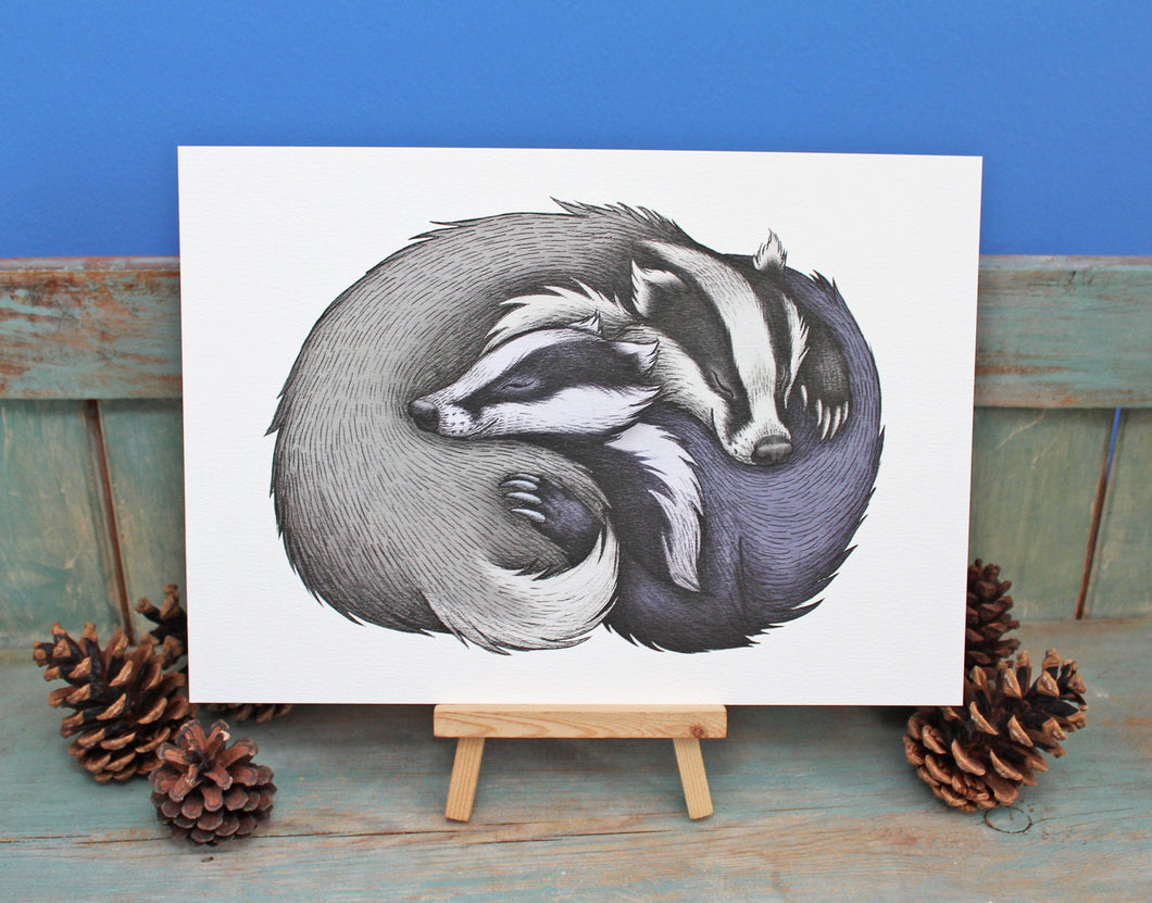 Badger Couple Illustration A4 Print
