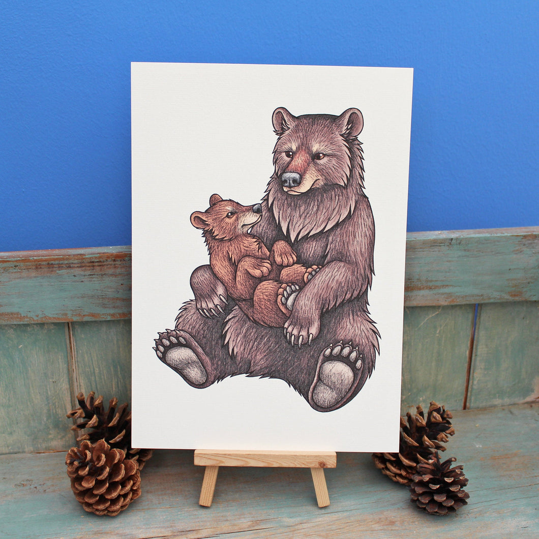 Black Bears Illustration A4 Print