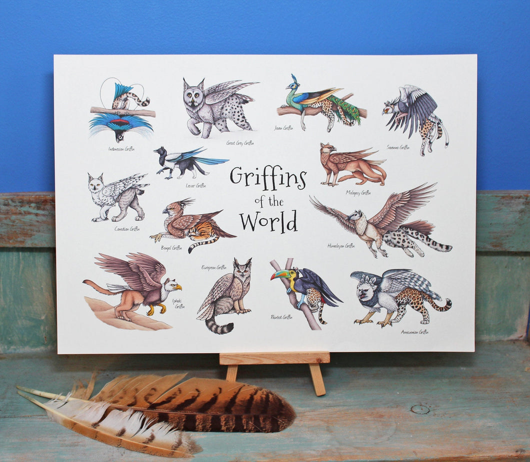 Griffins of the World Illustration A3 Print
