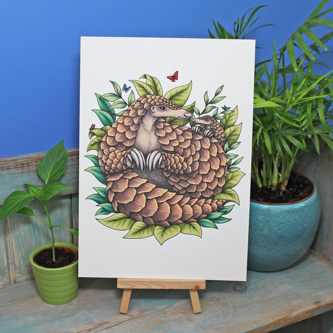 Giant Pangolins Illustration A3 Print ~ 50% of each sale donated to Giant Pangolin Conservation Project